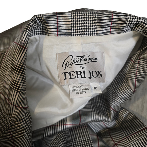 Teri Jon plaid silk suit set blazer skirt size 10 - Picture 6 of 12